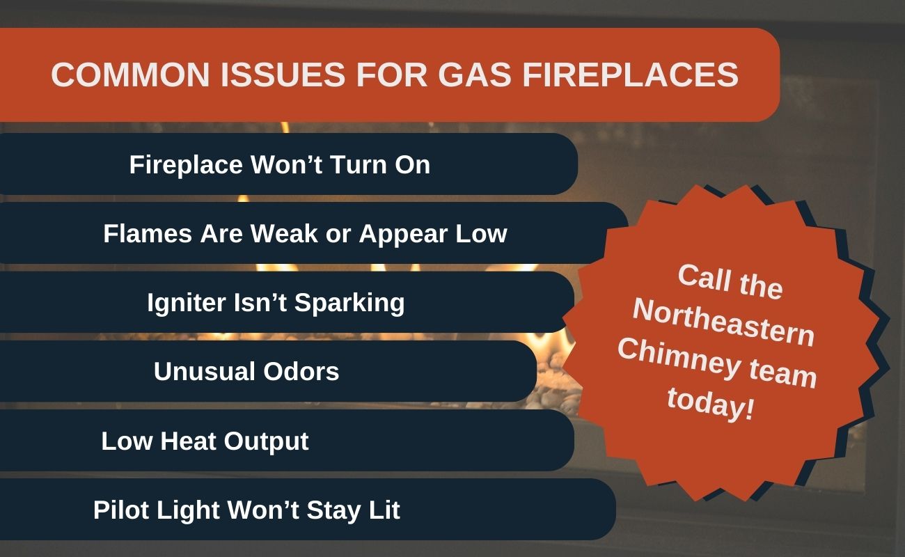 original infographic stating common issues for gas fireplaces